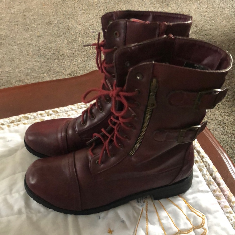 Rue 21 Burgundy Combat Boots 8-9